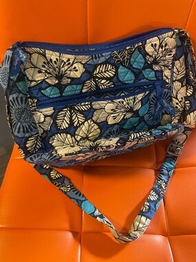 Vera Bradley Blue Floral Quilted Crossbody Bag with White Accents